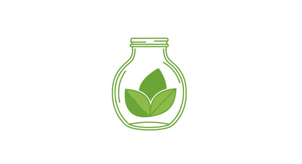 Green Leaves in Clear Glass Jar Vector Illustration.