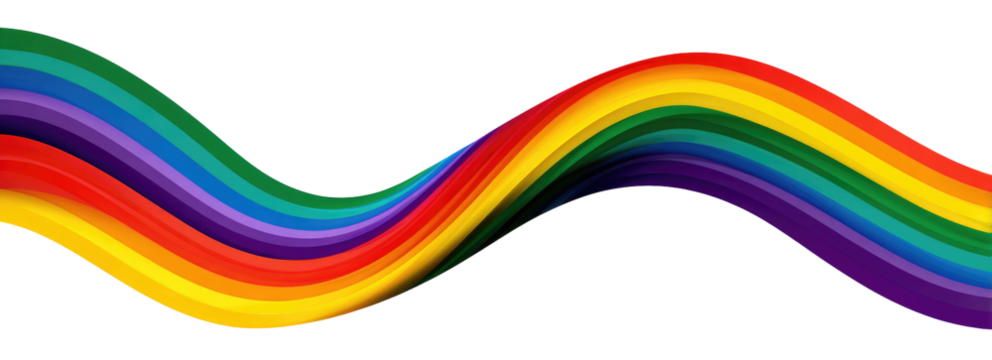 Wavy rainbow graphic against a black background