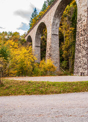 Ancient railroad bridge (The Ravenna Bridge)  in the Black Forrest in Germany in October (autumn). 