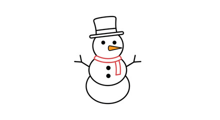 Adorable cartoon snowman wearing a top hat and scarf.