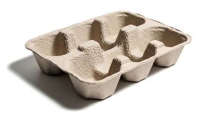 Empty molded paper pulp protective packaging tray isolated on white