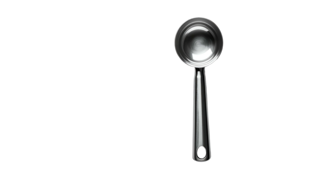 Shiny stainless steel ladle isolated against a black background - Powered by Adobe