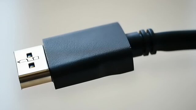 Close up of a digital display cable connector on a neutral background.