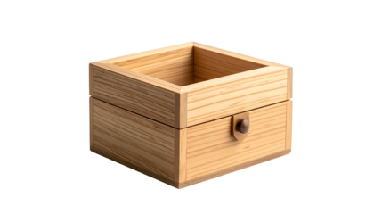 Square wooden box with a knob, simple and geometric design
