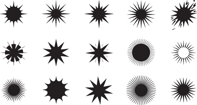 Collection of 20 black starburst and sunburst graphic elements vector illustration explosion
