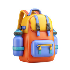 Fototapeta premium 3D Render Colorful Backpack with Water Bottles on Isolated Black.