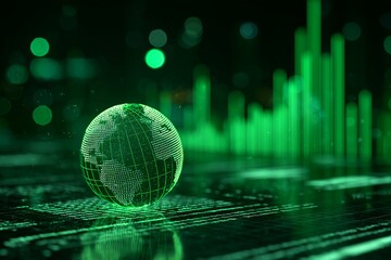 Luminous globe on a digital interface with a data graph in the background, concept for global communication, financial analytics and technology innovation