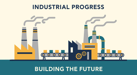 Obraz premium Industrial progress manufacturing facility flat design graphic