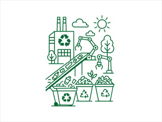 Modern Recycling Plant with Robotic Sorting Arms and Eco Friendly Waste Management Illustration