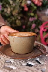 Warm coffee served in a charming cafe setting