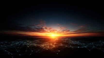 Abstract illustration of network over sunset