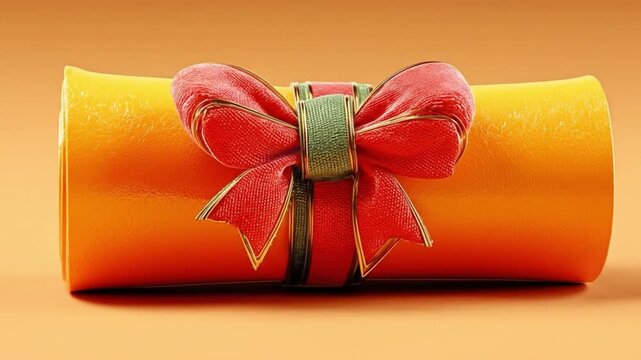 Wrapped scroll with decorative bow against a gradient backdrop for presentations