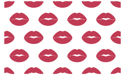 Seamless Pattern of Red Lips on White Background, Pop Art Style Lipstick Kiss Pattern, Repeatable Vector Background with Pink Lips, vector, illustration.