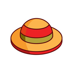A colorful straw hat with a red and green band isolated on white background silhouette