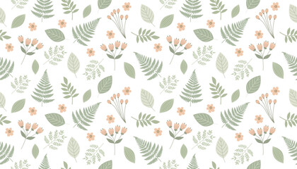 Gentle Botanical Foliage and Floral Seamless Pattern