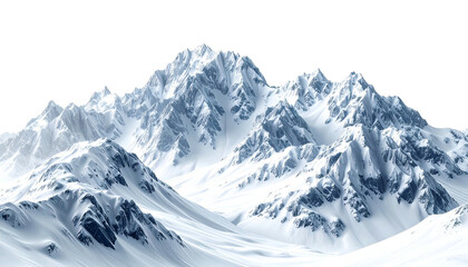 A majestic mountain range covered in snow against a solid black background
