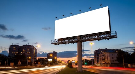 Blank Billboard City Street Long Exposure Twilight