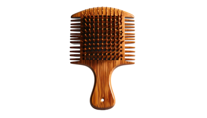 Wooden paddle hairbrush with black bristles on black background