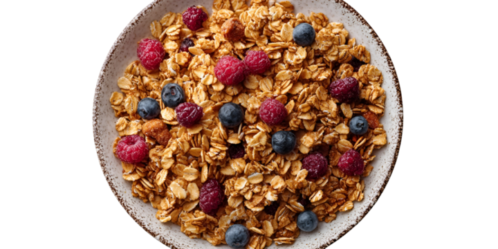 Cereal with mixed berries on a plate