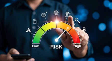Risk meter showing high risk with icons and hand interaction