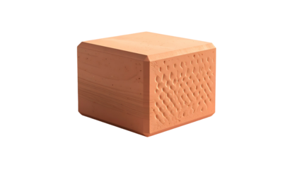 Textured, rounded terracotta cube against black
