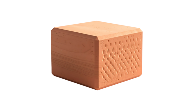 Textured, rounded terracotta cube against black