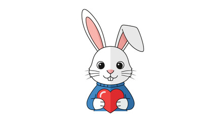 Fototapeta premium Cartoon rabbit character holding a heart shape valentine's day illustration design concept