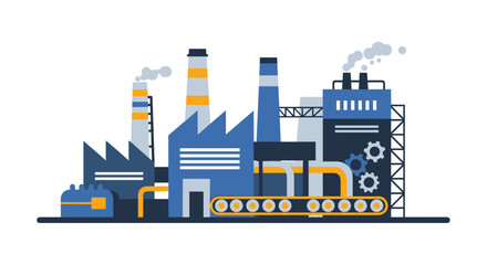 Obraz premium Blue industrial factory vector illustration showing production engineering and manufacturing processes