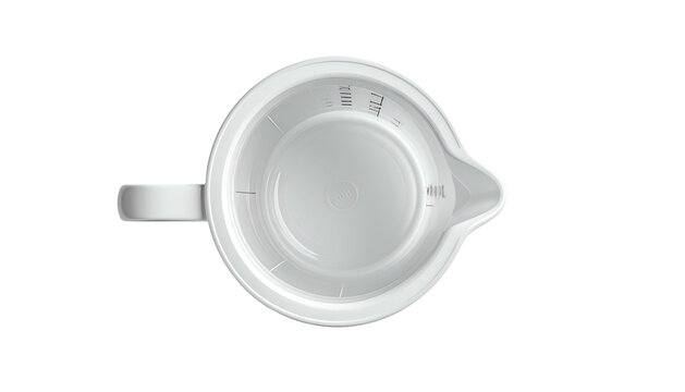 Top-down view of a white measuring cup on a black backdrop
