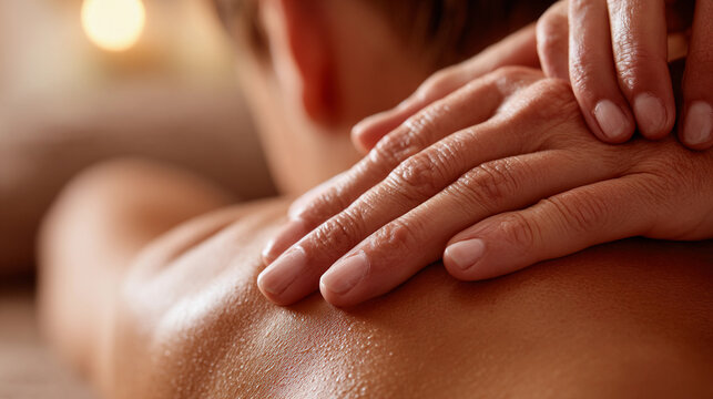 Hand doing back massage close up - Powered by Adobe
