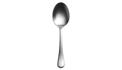 Silver spoon glistens, reflecting light. Dark background. Simple
