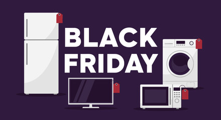 Black Friday sale banner Refrigerator washing machine TV and microwave deals