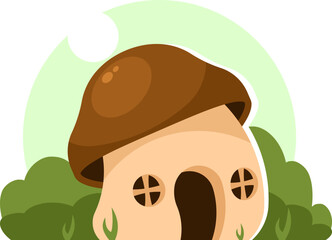 Cute Gnome Mushroom House Illustration