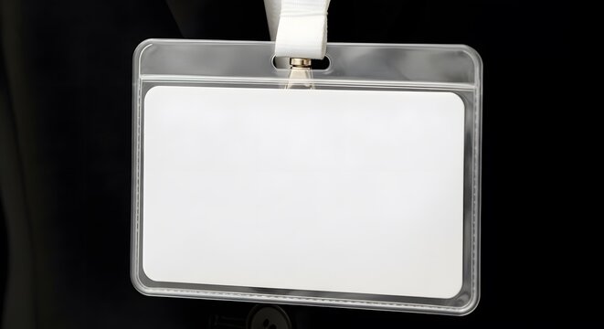 Blank ID Badge Holder White Lanyard Dark Suit