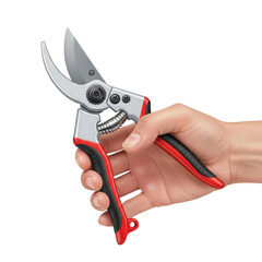 Obraz premium Human hand holding professional garden pruning shears tool for trimming branches and shrubs. isolated PNG with Transparent Background