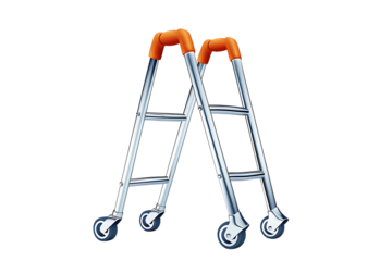 Shiny silver rolling ladder ready for home improvement projects, perfect for DIY enthusiasts and professional contractors needing reliable equipment