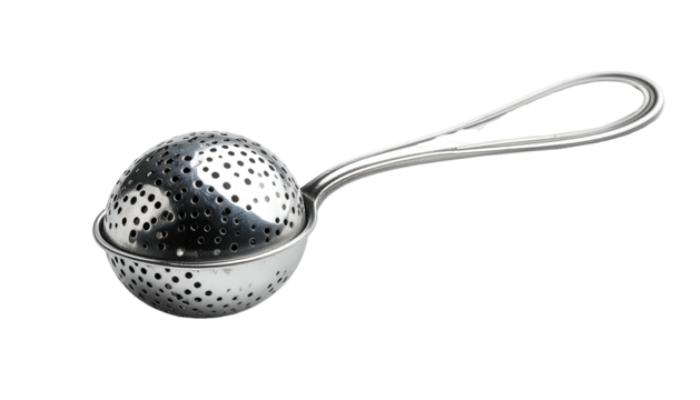 Perforated metal tea infuser sphere with elongated loop handle