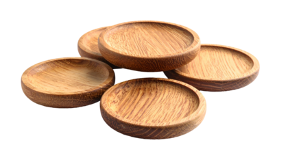 Stacked round, shallow wood bowls showcase natural grain pattern