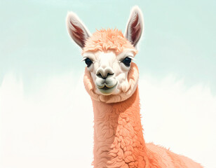 Obraz premium Close up portrait of a young alpaca with soft fur and gentle eyes