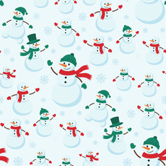 Christmas Character Pattern Vector. Seamless Christmas Snowman Pattern with Snowflakes. Merry Christmas Frosty Friend seamless pattern Background.