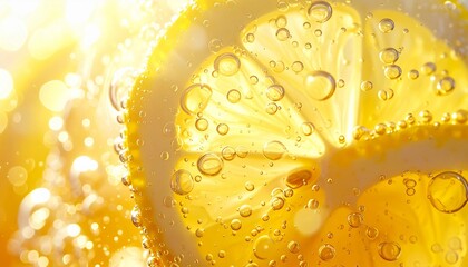黄金の光に輝くレモンソーダの泡 generative ai