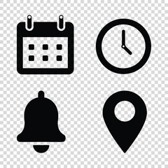 Minimalist Calendar, Clock, Bell, and Location Pin Icons