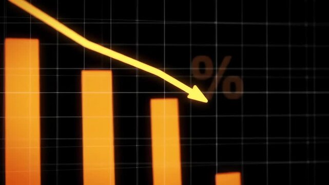 Animated Bar Chart Showing Financial Decline with Downward Percentage Arrow on Grid Background