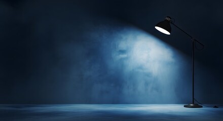 Dramatic Empty Stage Spotlight Dark Blue Textured Background