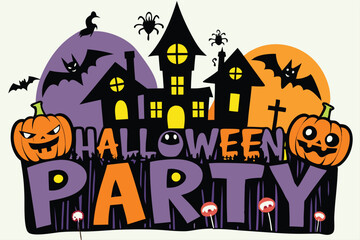 Spooky haunted house halloween party invitation text design