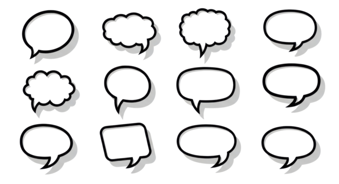 Vector speech bubble and thought cloud collection for chat, social media, and comic design. isolated PNG with Transparent Background