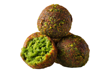 Taameya Egyptian falafel balls made from chickpeas or fava beans, isolated on white transparent background, concept of ethnic Arabic food
