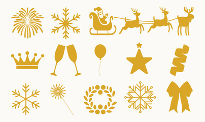 Golden Christmas and New Year's Eve Icons Collection