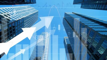 Financial Growth in Modern City Skyscrapers with Upward Arrows and Business Charts Overlay Urban Economy Success - Powered by Adobe