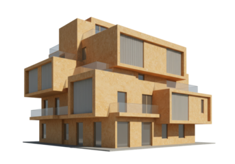 Isolated contemporary cubic building design rendering, modern architecture model concept